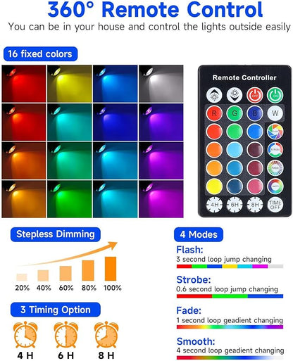 Christmas Spotlights Outdoor, 20W Color Changing Landscape Lighting with Remote & Timer (4H/6H/8H), IP65 Waterproof Aluminum RGB Spot Lights for Yard, House, Garden, Pathway Decor (4 Lights)