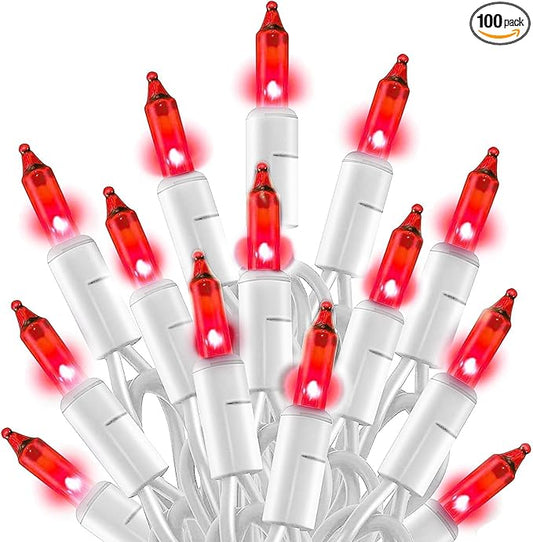 TW SHINE Christmas String Lights, 20FT 100 Count Incandescent White Wire Christmas Mini Lights, Waterproof Xmas String Lights for Outdoor Indoor Home Party Yard Decorations, Red