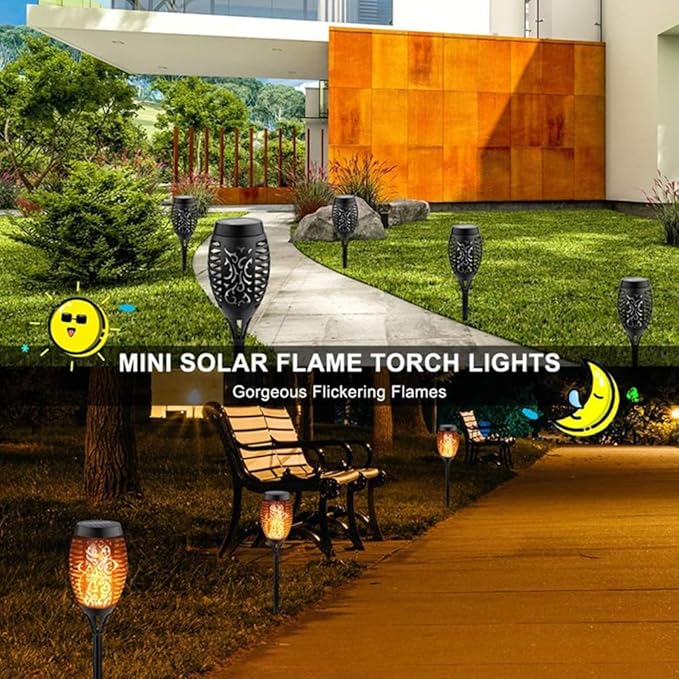 Solar Flame Torch Light, 2 Pack Outdoor Stake Decorative Lighting Yard Pathway, 12LED Portable Energy Saving Outdoor Light