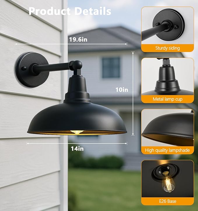 14" Outdoor Gooseneck Barn Lights - Durable Wall Mount Lights, Weatherproof and Rustproof, Rustic Farmhouse Style | Lumora