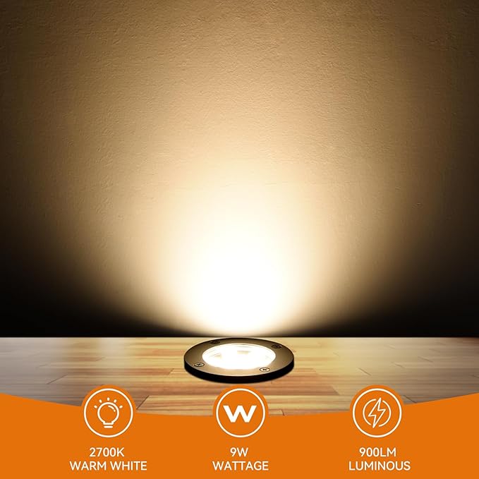 9W Landscape Lights Outdoor, 120V In-Ground Lights IP68 Waterproof 2700K Warm White Outdoor Well Lights for Yard Pathway Driveway Deck, 8 Pack