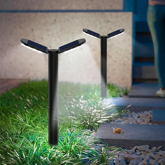 Solar Lights Outdoor, 1 Pack 80 LED Bright Solar Pathway Lights 26.7" Height with 2 Solar Panel 2 in 1 Warm White and White IP65 Waterproof for Garden, Patio, Yard, Pathway, Driveway