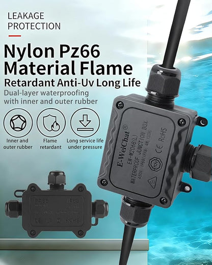 Outdoor Junction Box 3 Way, IP68 External Waterproof Electrical Box, Suitable for Garden Lights, Tunnel Lights,Underground Wiring(2 PCS-Small)