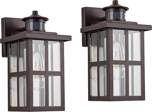MICSIU Bronze Motion Sensor Outdoor Wall Light 2 Pack, 11.75" Dusk to Dawn Exterior Wall Sconce with 3 Modes, Clear Glass Anti-Rust Porch Light for House, Garage, Oil Rubbed Bronze, 2-Pack