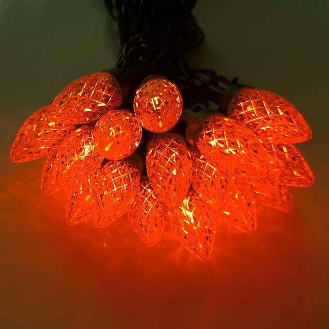 C9 Christmas Lights Outdoor, 25Ft C9 Christmas Lights 25 LED Orange Bulb Shatterproof Strawberry String Light, Plug in Halloween String Light for Indoor Outdoor Home Porch Fall Thanksgiving Xmas Decor