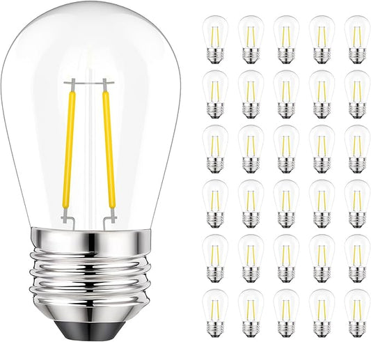 Svater 144 FT Outdoor String Lights 2W, Patio Light for Outside with 32 Antique S14 Plastic LED Bulbs with 30 Pack S14 Replacement Bulb