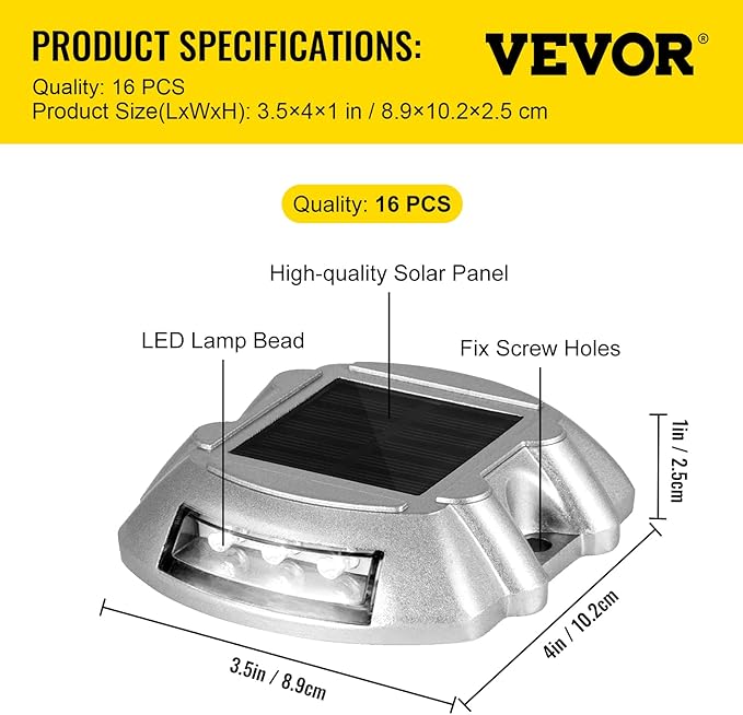 VEVOR Driveway Lights 16-Pack Solar Driveway Lights White with Screw Solar Deck Lights Outdoor Waterproof Wireless | Lumora