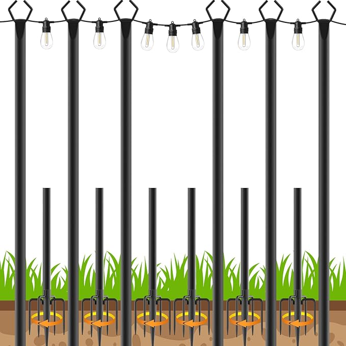 6 Pack 10 FT String Light Poles,Metal with Fork Lights Poles for Outdoor String Light, Rustproof Heavy Duty for | Lumora
