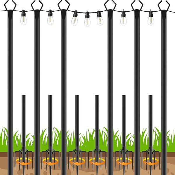 6 Pack 10 FT String Light Poles,Metal with Fork Lights Poles for Outdoor String Light, Rustproof Heavy Duty for | Lumora
