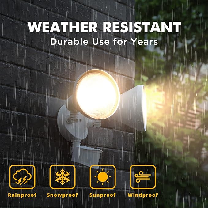 LUTEC 1800LM LED Motion Sensor Light Outdoor, Dual-Head Security Light, 3000K, Waterproof Exterior Flood Light for Patio, Garden, Yard, White (2 Bulbs Included)