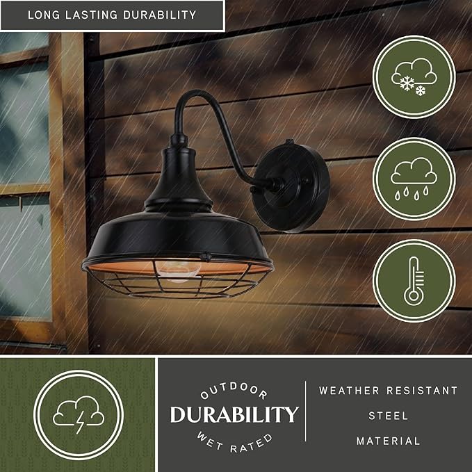 VAXCEL Dorado 10.25 in. H 1-Light Dark Bronze and Light Gold Dusk to Dawn Sensor Industrial Outdoor Wall Sconce, Gooseneck Metal Shade, LED Compatible for Exterior Porch Patio Front Door or Garage
