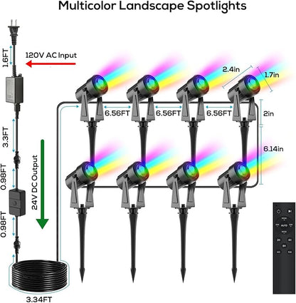 SUNTHIN Outdoor Landscape Lighting with Remote, RGBW Color Changing Spot Uplights, 16 Pack