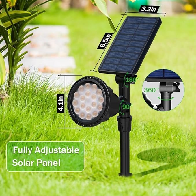 Solar Spotlights, 18 LED Solar Lights Outdoor Waterproof, 2 Mode Soft Warm White Landscape Lighting Auto On/Off | Lumora