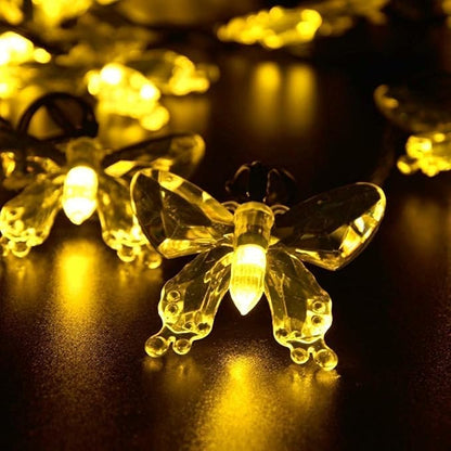 Solar String Lights, Waterproof 16ft 20LED Butterfly Christmas Fairy Lights Decorative Lighting for Home Party Wedding Patio Garden Porch Balcony (Warm White)