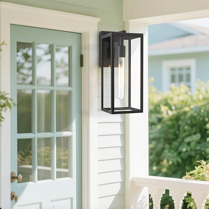 Bestshared Outdoor Wall Sconce Lights,15 Inch Exterior Wall Lantern with Clear Glass, Black Porch Sconce | Lumora
