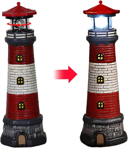Solar Lighthouse with Rotating LED Lights, Waterproof Lighthouse Lamp, 4.7x4.7x14.8 Decorative Garden Statues Outdoor for Garden Yard Pathway Gifts Lighthouse Lamp
