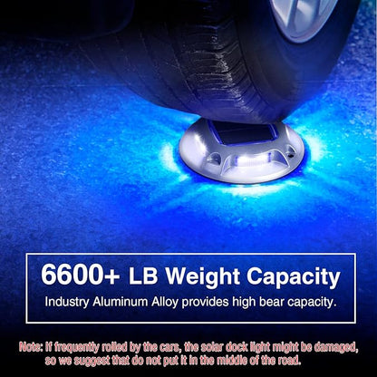 Solar Driveway Lights - 10 Pack, IP68 Waterproof, 2 Color Modes (Blue/White) for Step, Sidewalk, Pathway, Patio, Garden