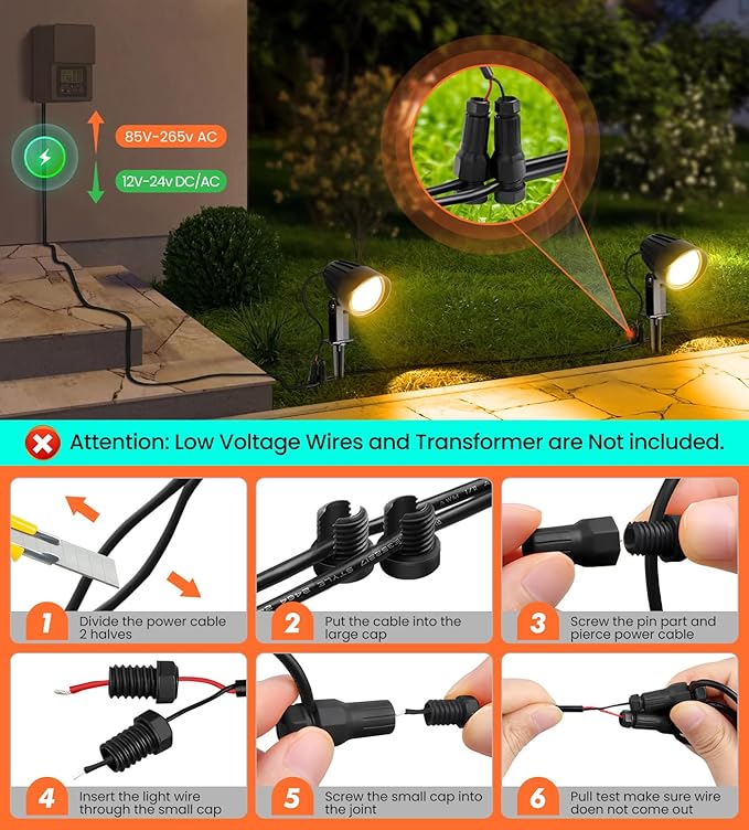 MEIKEE 7W Low Voltage Landscape Lighting with Connectors, 2700K Warm White Landscape Lighting, IP66 Waterproof | Lumora