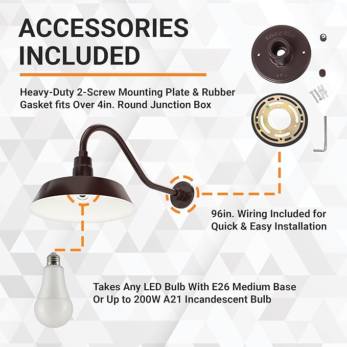 14in. Architectural Bronze Outdoor Gooseneck Barn Light Fixture with 22in. Long Extension Arm - Wall Sconce | Lumora