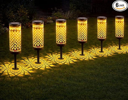 Solar Pathway Lights, Decorative Lattice Pattern, LED Garden Stakes, Bronze Metal Finish, 800mAh Battery, Sunflower Shadow Design, Pack of 6 Lights