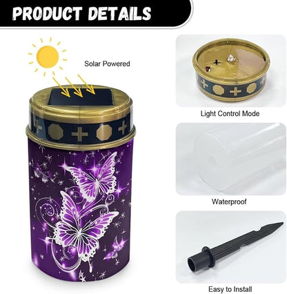 ZOUTAIRONG Solar Light for Cemetery Grave 6 Pack Solar Garden Lights Grave Decorations for Cemetery Solar Pathway Lights Outdoor Cemetery Solar Lights for Grave Solar Lights Sparking Butterfly