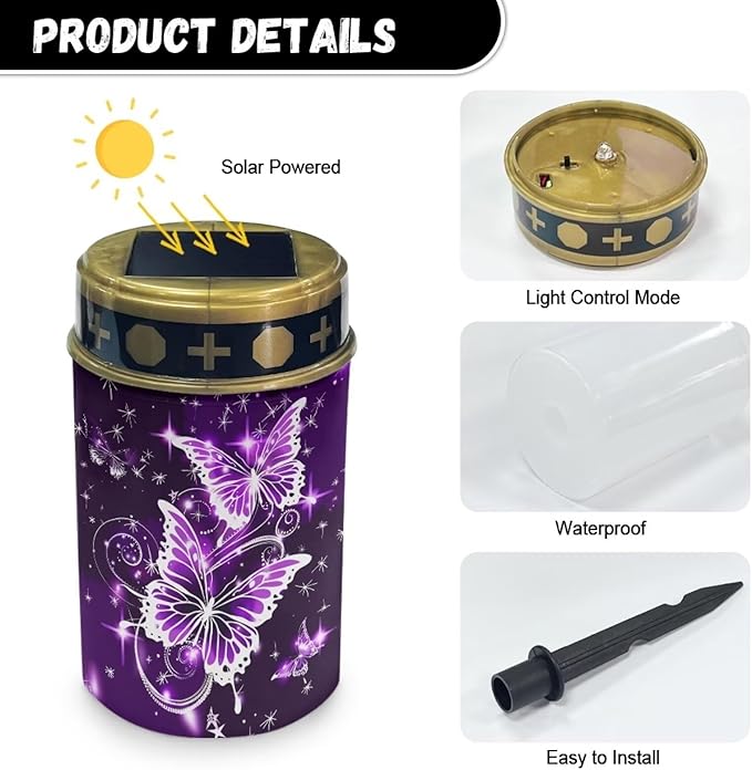 ZOUTAIRONG Solar Light for Cemetery Grave Solar Garden Lights Grave Decorations for Cemetery Solar Pathway Lights Outdoor Cemetery Solar Lights for Grave Solar Lights Sparking Butterfly