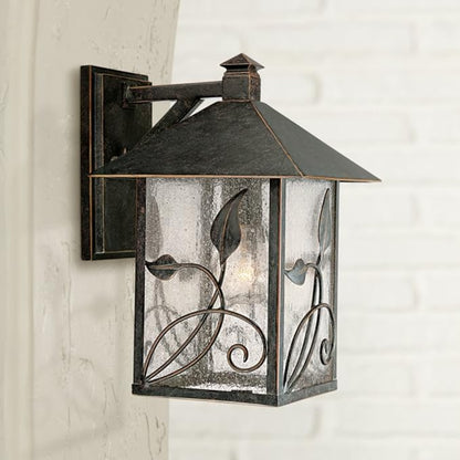 Franklin Iron Works French Garden Rustic Country Cottage Natural Outdoor Wall Light Bronze Brown Hardwired 8 1/2" Wide Fixture Clear Seedy Glass Shade for Bedroom Bathroom Bedside Living Room Home