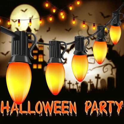 Abeja Halloween C7 Orange String Lights 25Ft Outdoor Orange String Lights with 27 Orange Bulbs (2 Spare), Orange Halloween Lights Great for Home Yard Camper Party Lights