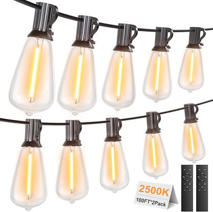 200FT Outdoor String Lights with Remote, Garden Patio Decor with 2500K Warm White, 100+4 LED Edison Bulbs, Support Timer Dimmable Waterproof for Yard Outside Porch Deck Backyard