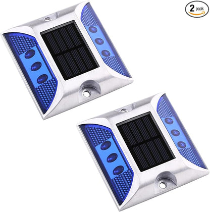 Aolyty Solar Driveway Marker Lights Outdoor, IP68 Waterproof Solar Dock Lights, Bright Warning Flashes Lights Reflective Road Marker for Deck Sidewalk Stair Garden Pathway (Blue, 2 Pack)