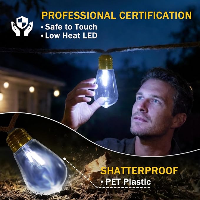 (New) Outdoor String Lights, 24FT 20 LED Bulbs Shatterproof Patio String Lights, IP65 Waterproof 8 Light Modes | Lumora