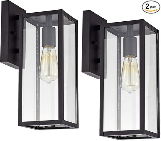 MICSIU Black Outdoor Wall Light Fixture 2 Pack, 13.75" Modern Farmhouse Exterior Wall Sconce with Clear Glass, Anti-Rust Outside Porch Lights for House Garage Patio, E26 Base 100W Max, ETL Listed