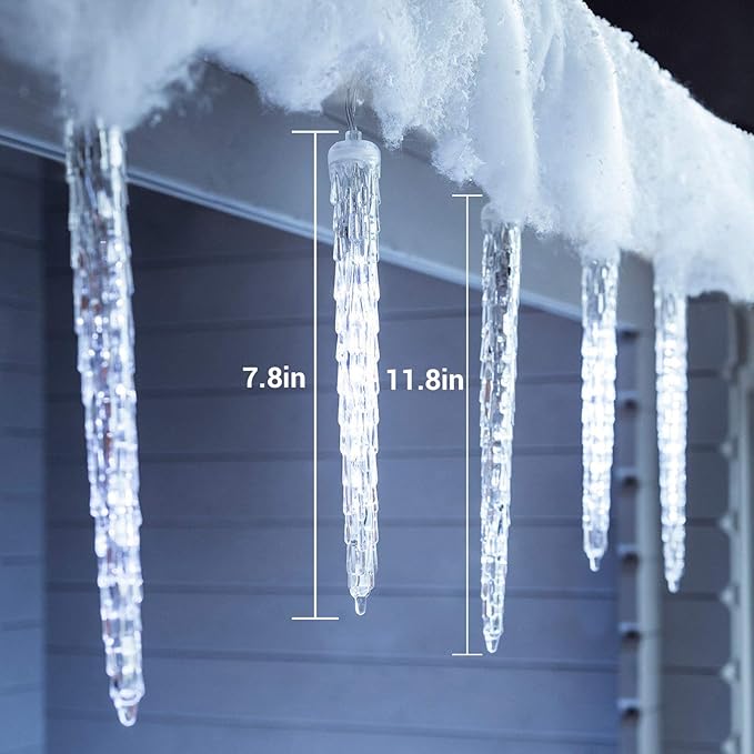 Toodour Christmas Icicle Lights Outdoor, 20 Tubes 90 LED Icicle Light with 8 Modes, Indoor Outdoor Crystal String | Lumora