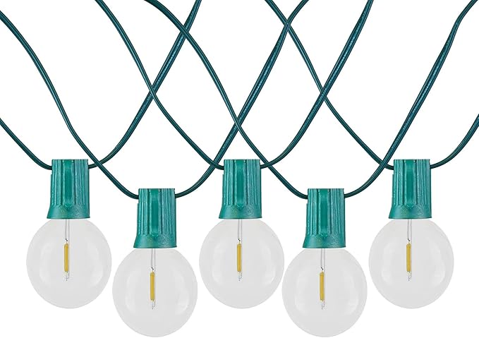 Novelty Lights 100 Feet G40 LED Patio String Light Set with 67 Bulbs, Warm White, Weather Resistant and Shatterproof Replaceable Plastic Globe Bulbs, Green Wire