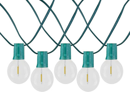 Novelty Lights 100 Feet G40 LED Patio String Light Set with 67 Bulbs, Warm White, Weather Resistant and Shatterproof Replaceable Plastic Globe Bulbs, Green Wire