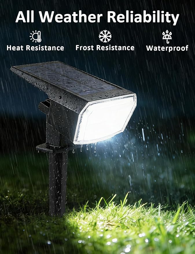 Solar Spot Lights Outdoor, 4 Pack Waterproof Solar Powered Garden Lights, 59 LED 4 Lighting Modes, 6500K White | Lumora