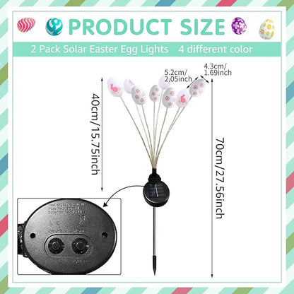 2 Pack Solar Easter Egg Light Outdoor Garden Pathway Solar Stake Light Colorful Eggs Swaying Firefly Light Waterproof Spring Yard Lawn Decor
