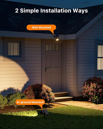 4 Pack Solar Powered LED Spotlights Outdoor Waterproof Ultra Bright Sunset Spot Lights for Christmas Tree, Santa Claus, Reindeer Outside Landscape Uplights for Wall, House, Garden, Backyard Warm White