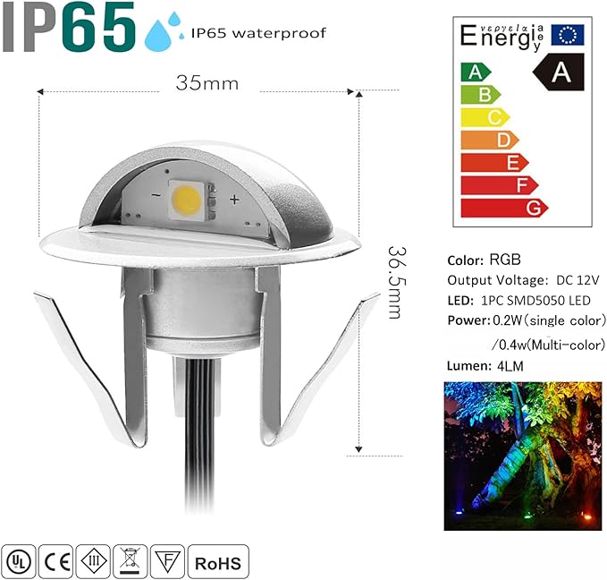 10 Pack LED Stair Lights Kit Outdoor 1-2/5" 0.2W-0.4W Low Voltage Waterproof IP65 Multi-Color RGB Recessed Wood LED | Lumora