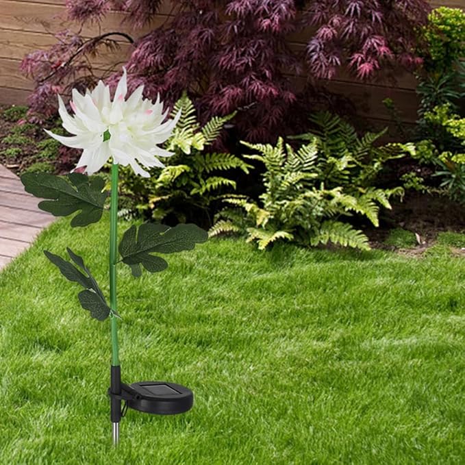 2Pcs LED Solar Garden Lights Flower Shape Ground Stake Decorative Yard Lighting Pink White for Lawn Patio Outdoor | Lumora