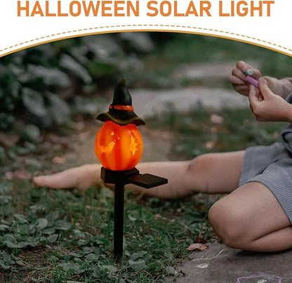 PRETYZOOM Halloween Solar Lantern Pumpkin Light for Garden Decor Pathway Stake Lamp Unique Design for Outdoor Halloween Party and Decoration