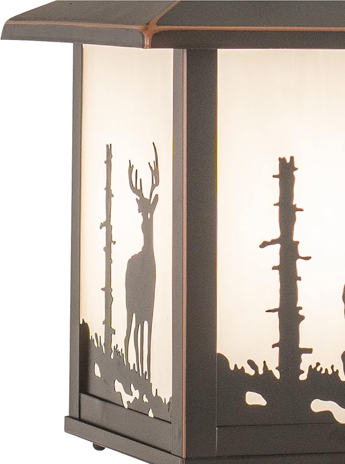 VAXCEL Bryce 1L Bronze Rustic Outdoor Deer Tree Post Light White Glass | Lumora