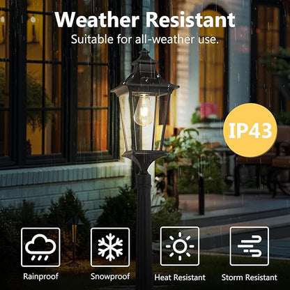 Emliviar Outdoor Solar Lamp Post Light, Dusk to Dawn Pole Lights with Clear Glass, Waterproof Solar Garden Light with Remote Control, LED Bulb Included, 500181PL-SL BK