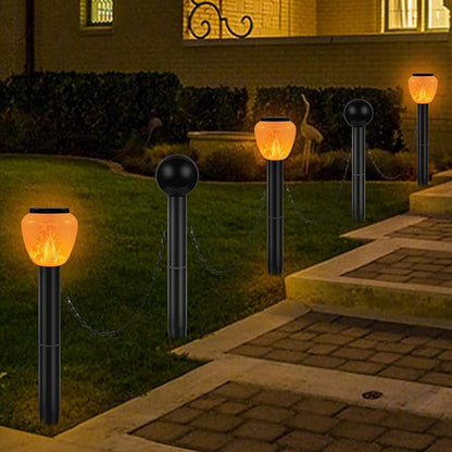 GOESWELL Solar Post Lights Decorative Fence: 27 inch Tall Large Landscape Path Lights with Chains for Pool Driveway Patio Garden - Set of 3 Flickering Flame Lights and 2 Post