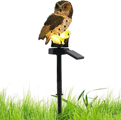 Solar Owl Lamp | Decorative Resin Animal Figure, with Solar Lawn Lights Including Stake – For Garden, Lawn, Ground, Landscape, Path, Park and Yard