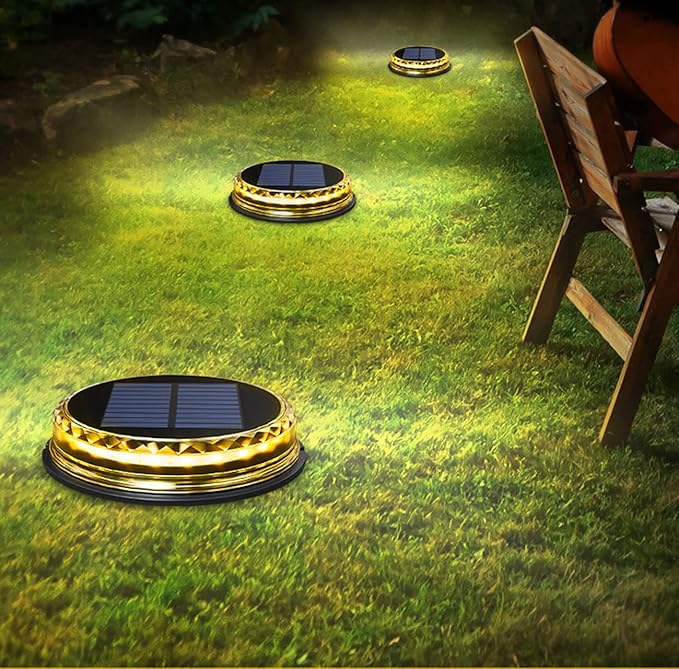 4-Pack Solar Ground Lights Warm White Light Disk Light Solar Powered Outdoor Waterproof in-Ground Lights Warm White | Lumora