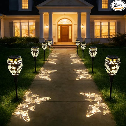 Butterfly Solar Pathway Lights Decorative - 21 inch Metal Solar Garden Lights with Warm Light Waterproof Landscape Path Light for Yard Path Patio Walkway Backyard Lawn Decor (Black, 2Pcs)