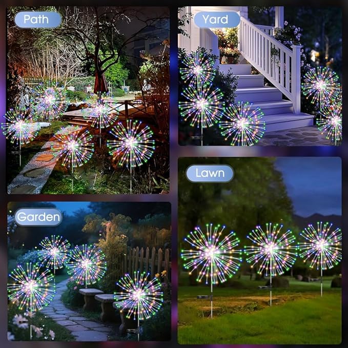 Solar Garden Lights Outdoor,Waterproof Garden,2 Pack 200 LED Twinkling Firework Lights Decorative with 8 | Lumora