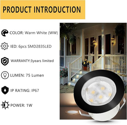 Led Deck Lights Outdoor Waterproof Low Voltage Stainless Steel 1W Outdoor Yard Garden Decoration Lamps Landscape Pathway Patio Step Stairs LED In-ground Lights Black Border(20pcs, Warm White)