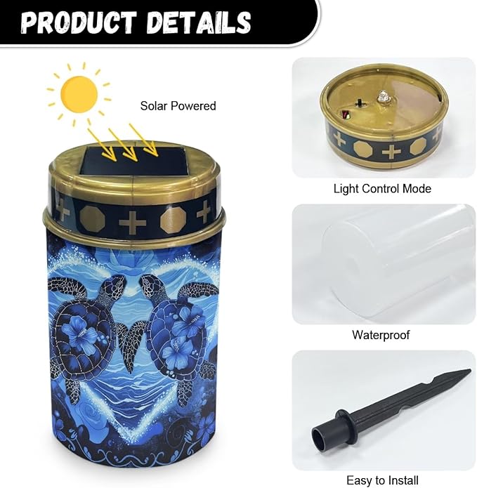 Sea Turtle Solar Stake Lights Multipurpose Memorial Cemetery Decorations Solar Powered Lights Landscape Lights | Lumora